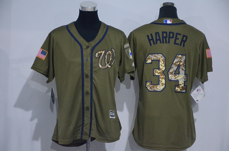 Womens 2017 MLB Washington Nationals #34 Harper Green Salute to Service Stitched Baseball Jersey->atlanta falcons->NFL Jersey